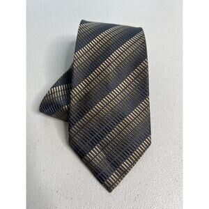 Saxony Collection Blue, Tan Geometric Pattern 100% Silk Handmade Tie NWOT